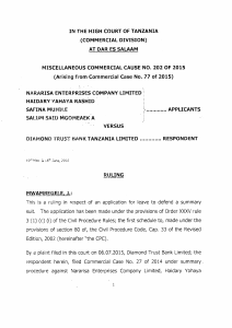 Nararisa Enterprises Company Limited  Others vs Diamond Trust Bank Tanzania Limited (Misc Commercial Cause 202 of 2015) 2016 TZHCComD 2068 (16 June 2016)