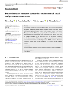 Determinants of insurance companies  environmental  social  and governance