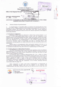 Unnumbered August 29, 2023 Additional Guidelines in the Year 2 Implementation of the 8-Week Learning Recovery Curriculum in Region V