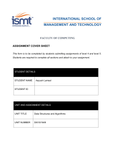 Data Structures Assignment Cover Sheet & Design Spec