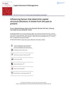 Boateng et al, 2022. Influencing factors that determine capital structure decisions  A review from the past to present