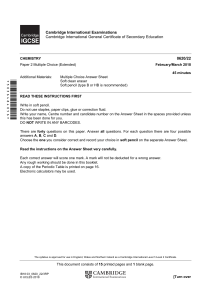 IGCSE Chemistry Exam Paper (Extended) - Feb/Mar 2018