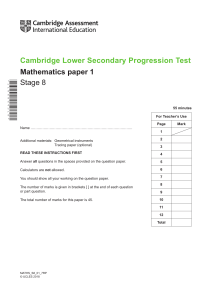 Cambridge Lower Secondary Progression Test - Mathematics 2018 Stage 8 - Paper 1 Question