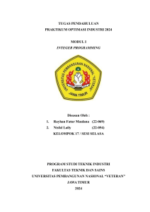 Tugas Pendahuluan Praktikum Optimasi Industri: Integer Programming