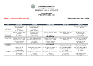 SHS Class Schedule 1st Sem 23-24