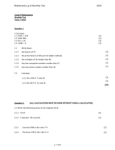 Grade 8 Math Monthly Test - Term 1 2024