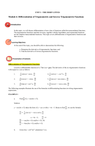 UNIT I-Module 6 Differentiation of trigonometric and Inverse trigonometric functions
