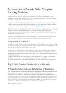 Scholarships in Canada 2024  Complete Funding Available
