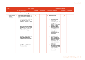 IGCSE Biology: Characteristics of Life & Cell Organization