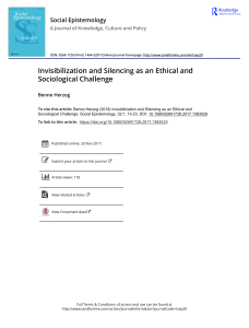 Invisibilization and Silencing as an Ethical and Sociological Challenge