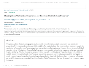 Shooting Alone  The Pre‐Attack Experiences and Behaviors of U.S. Solo Mass Murderers - Gill - 2017 - Journal of Forensic Sciences - Wiley Online Library