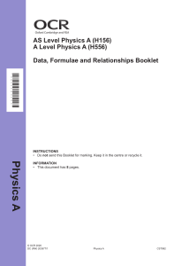 Data, Formulae and Relationships Booklet - OCR (A) Physics A-level