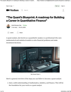 “The Quant’s Blueprint A roadmap for Building a Career in Quantitative Finance” by Amit Kumar Jha Medium