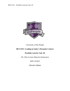 BUS 5411 -Portfolio Activity Unit 1