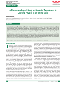 A phenomenological study on Students' Experience in Learning Physics in Online Class