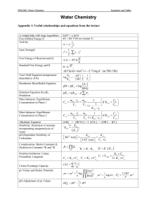 Water Chemistry Tables and Equations WiSe 2021