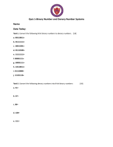 Quiz 1 Binary and Denary Number Systems