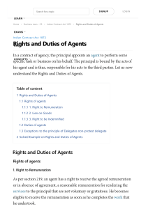 Rights and Duties of Agents  Lien on Goods, Right to Remuneration
