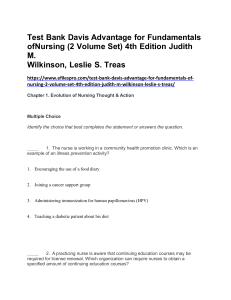 Test Bank Davis Advantage for Fundamentals Of Nursing  2 Volume Set  4th Edition Judith M. Wilkinson