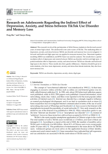 Research on Adolescents Regarding the Indirect Effect of Depression, Anxiety, and Stress between TikTok Use Disorder and Memory Loss