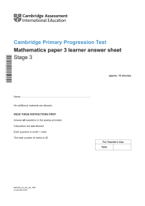 Cambridge Primary Progression Test - Mathematics 2018 Stage 3 - Answer Sheet