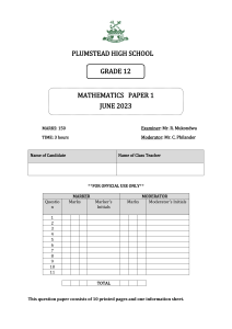 Grade 12 Mathematics June 2023 Paper 1
