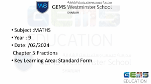 Year 9 Fractions PPT 5 Standard form