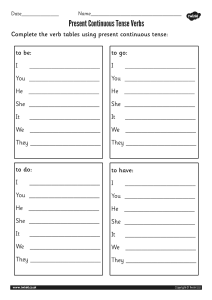 Present Continuous Tense Verbs Worksheet