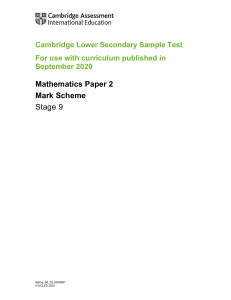 Mathematics Stage 9 Sample Paper 2 Mark Scheme tcm143-595680