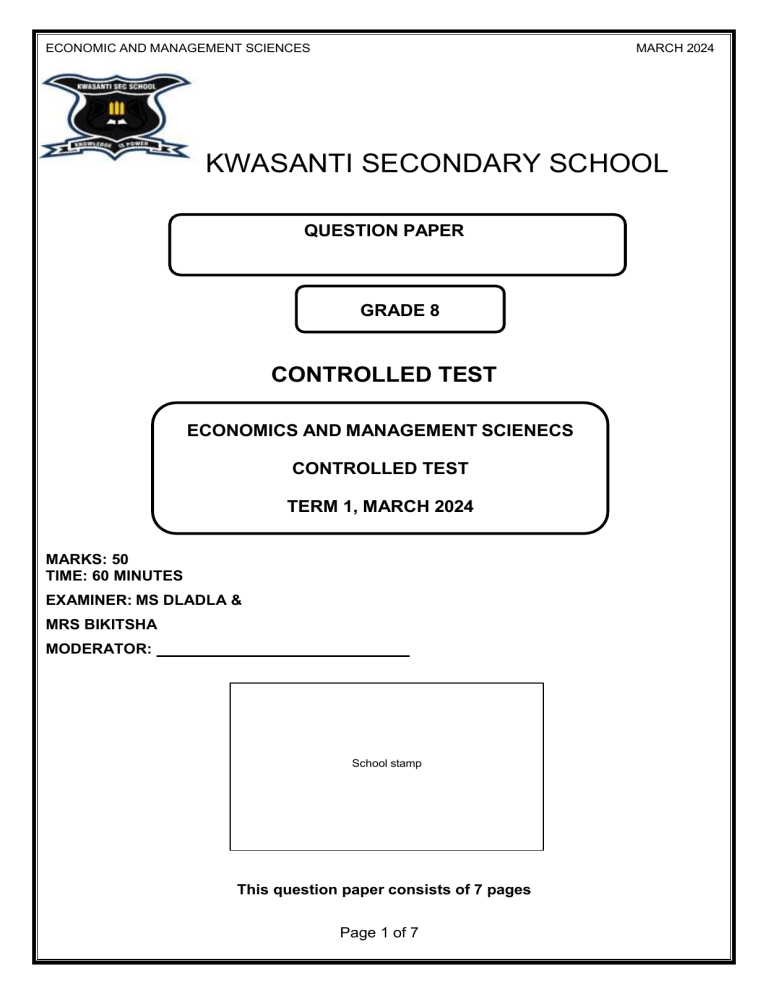 Grade 8 Economics Test: Standards of Living & Accounting