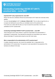 Conducting Cambridge IGCSE ICT (0417) practical tests June 2021