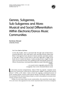 J Popular Music Studies - 2006 - McLeod - Genres  Subgenres  Sub%E2%80%90Subgenres and More  Musical and Social Differentiation