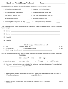 Kinetic and Potential Energy Worksheet