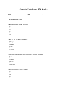 Chemistry Worksheet for 10th Graders