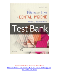 Ethics and Law in Dental Hygiene 3rd Edition by Phyllis L. Beemsterboer Test Bank