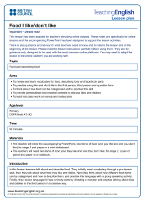 English lesson plan - food