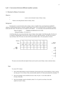 Number System Conversions Lab: Decimal, Binary, Hex, IPv4