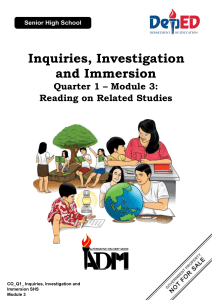 InquiriesInvestigationandImmersion12 q1 mod3 ReadingonRelatedStudies