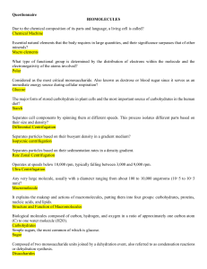 Biomolecules Questionnaire: Structure, Function, Separation