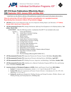 API 510 Exam Publications Effectivity Sheet –