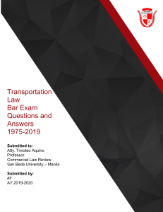 CommRev Aquino Bar Q & A (Transportation Law, 1975â  2019) [4F1920]