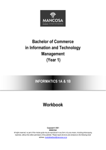 Bcom ITM - Informatics 1A - 1B Workbook