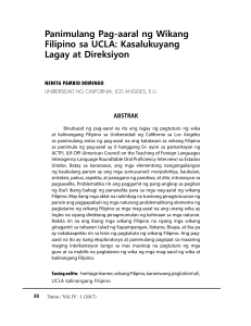 Panimulang Pag-aaral ng Wikang Filipino sa UCLA- Kasalukuyang Lagay at Direksiyon