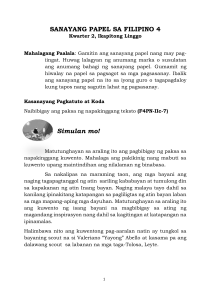 Sanayang Papel sa Filipino 4 Q2  Naibibigay ang paksa ng napakinggang teksto F4PN-IIc-7