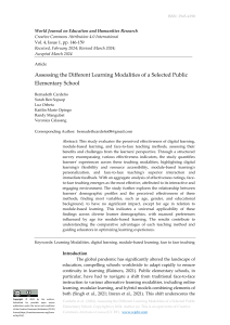 Assessing the Different Learning Modalities of a Selected Public Elementary School