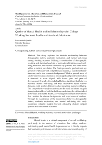 Quality Of Mental Health and Its Relationship With College Working Students' Profile And Academic Motivation