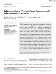 Psychology and Marketing - 2022 - Pradhan - Influencer marketing  When and why gen Z consumers avoid influencers and