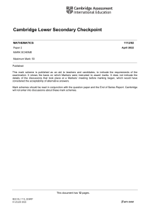 Cambridge Lower Secondary Math Checkpoint Mark Scheme 2022