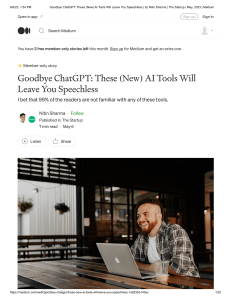 Goodbye ChatGPT  These (New) AI Tools Will Leave You Speechless   by Nitin Sharma   The Startup   May, 2023   Medium
