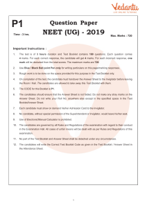 NEET 2019 Question Paper Code-P1